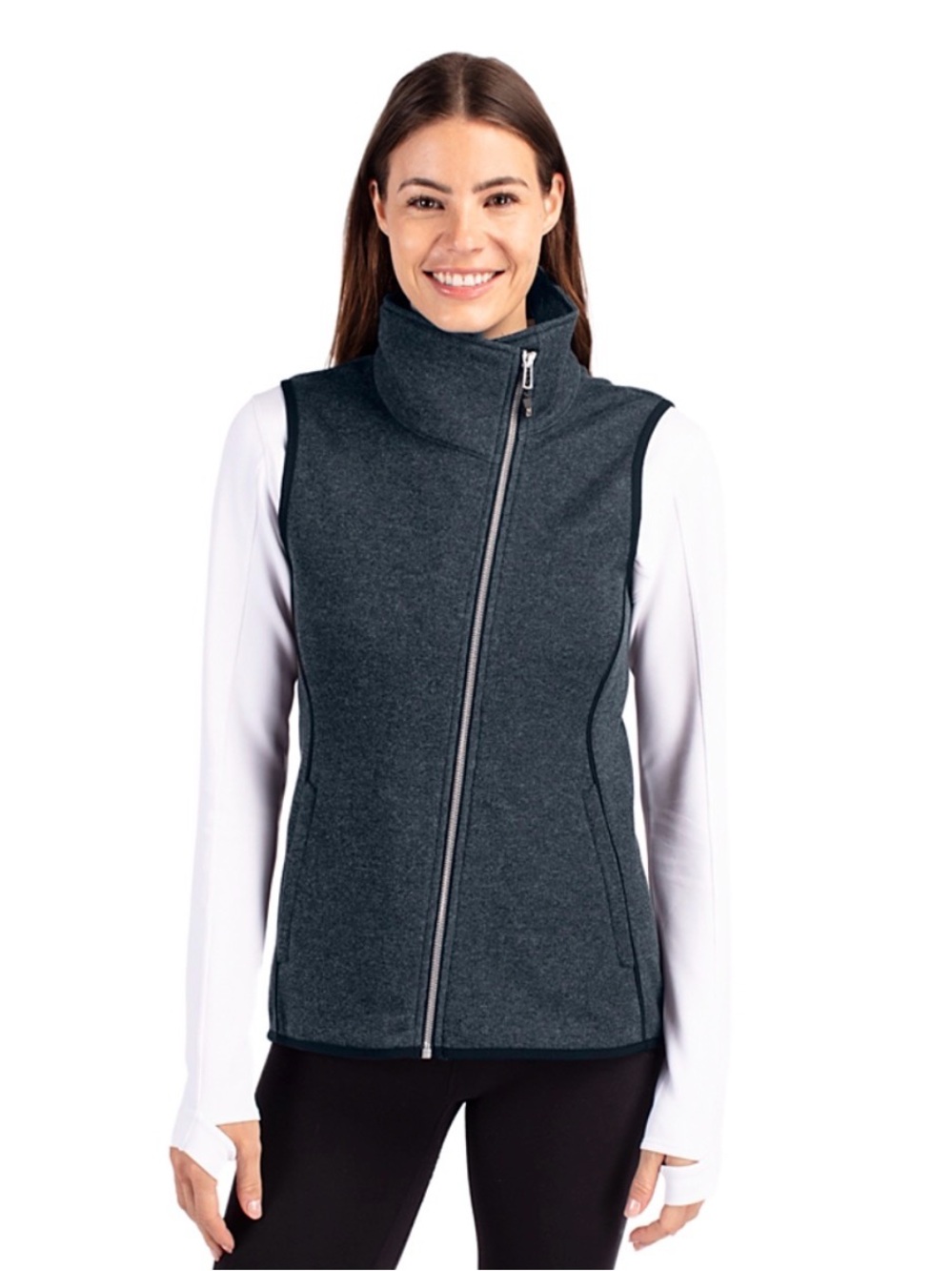 Cutter & Buck Mainsail Sweater Knit Womens Full Zip Asymmetrical Vest